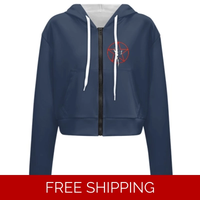 Custom Ladies Long Sleeve Cropped Hoodie Red Star Man